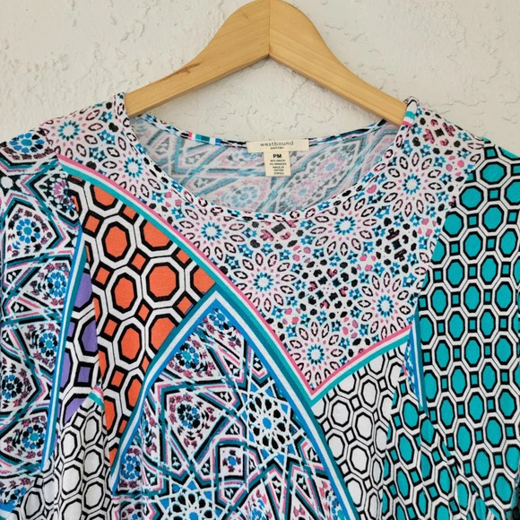 Westbound 3/4 Sleeve Tunic Blouse Asymmetrical Multicolor Womans PM - Picture 2 of 9